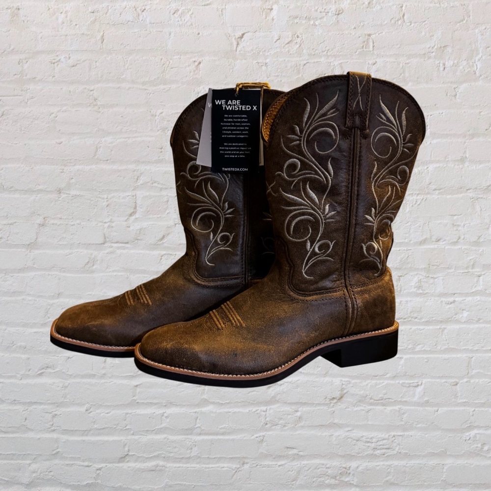 NWT Twisted X Dark Brown Western Cowboy Boots Leather Square Toe Size 10B